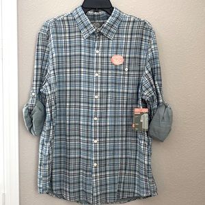 Men's St. John's Bay Outdoor No Tuck Button Up Long Sleeve Shirt Size Large